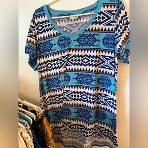Blue Geometric Patterned Women's Top